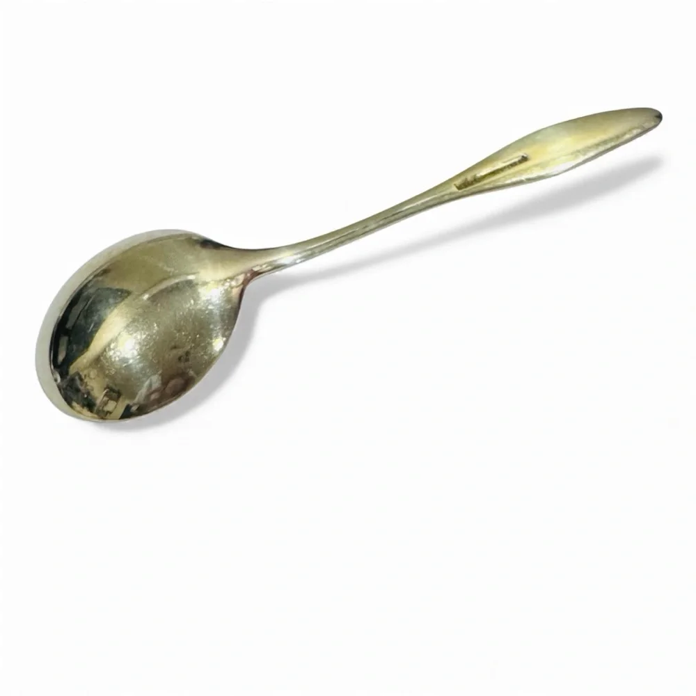 Frigast Sterling Denmark 5.2″ Guilloché Enamel Gilt Spoon — Vintage Danish MCM